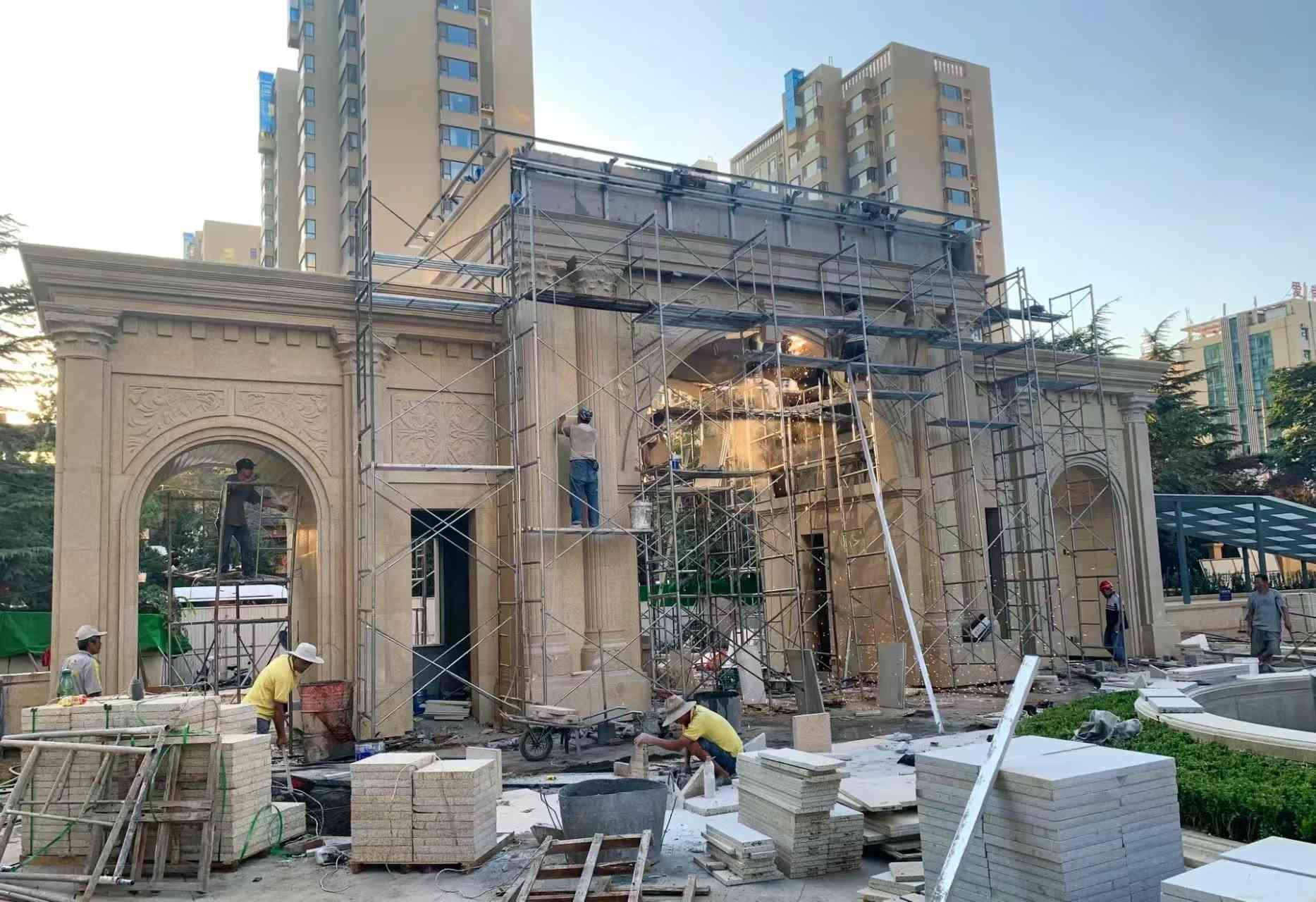 新乡 黄金麻荔枝面花岗岩小区门楼外墙干挂