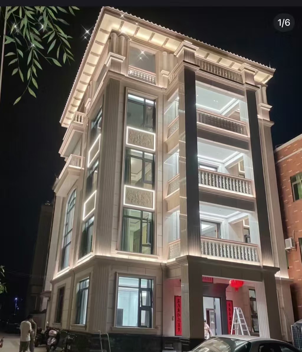 新乡 芝麻白花岗岩别墅外墙夜间效果