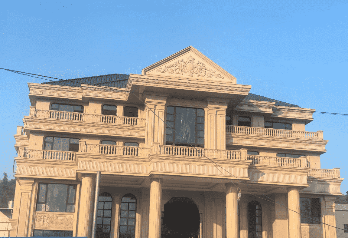 新乡黄金麻别墅外墙干挂石材效果示例