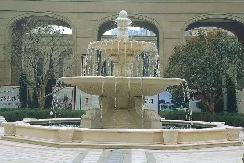 新乡 黄金麻花岗岩异型加工——户外庭院石雕流水喷泉